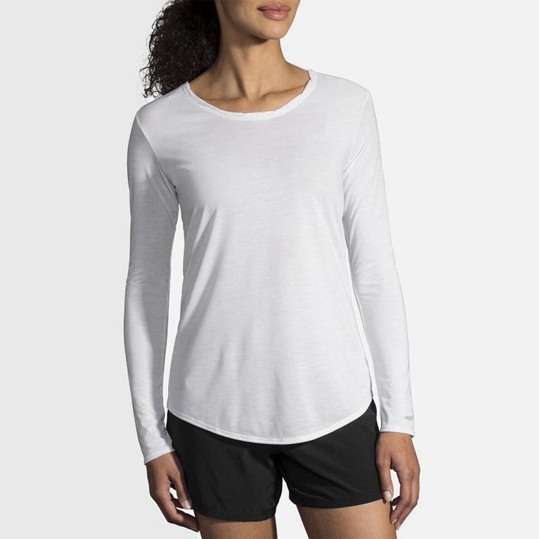 Brooks Distance NZ - Women's Long Sleeve Running Shirt - White (13894-RYCA)